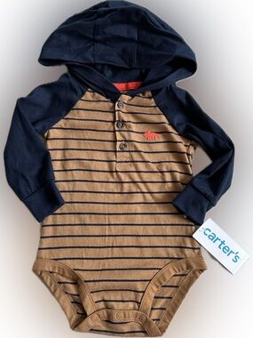 Carter's Brown & Navy Striped Hooded Baby One-Piece